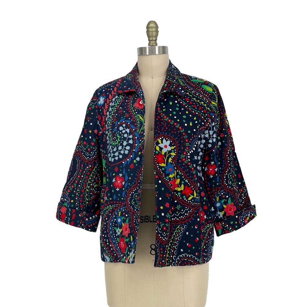 Alfred Dunner Boho Scandi Floral Print Open Jacket Blazer size 12 Petite